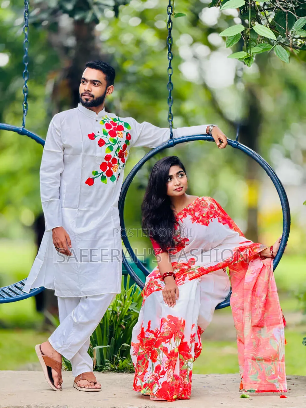  চান্দুরি সিল্ক শাড়ি ও পাঞ্জাবি কাপল সেট r