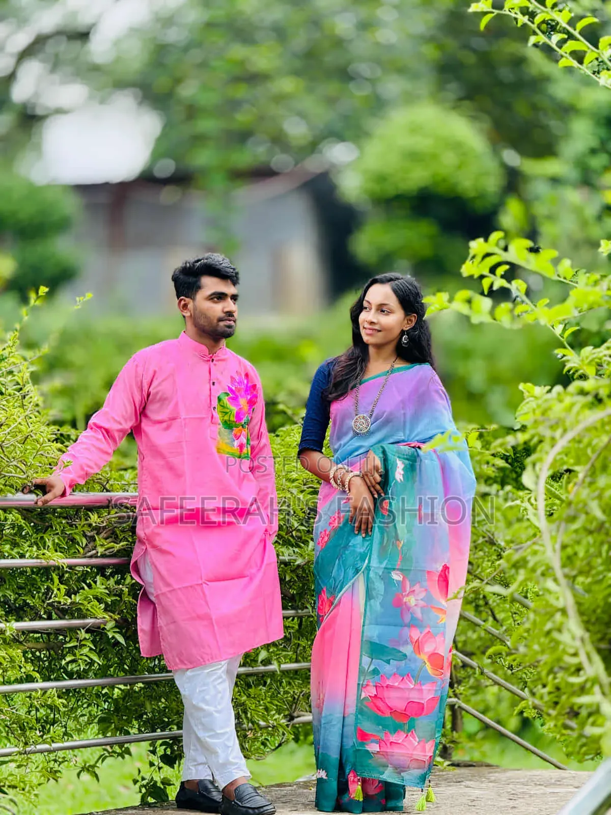  চান্দুরি সিল্ক শাড়ি ও পাঞ্জাবি কাপল সেট r