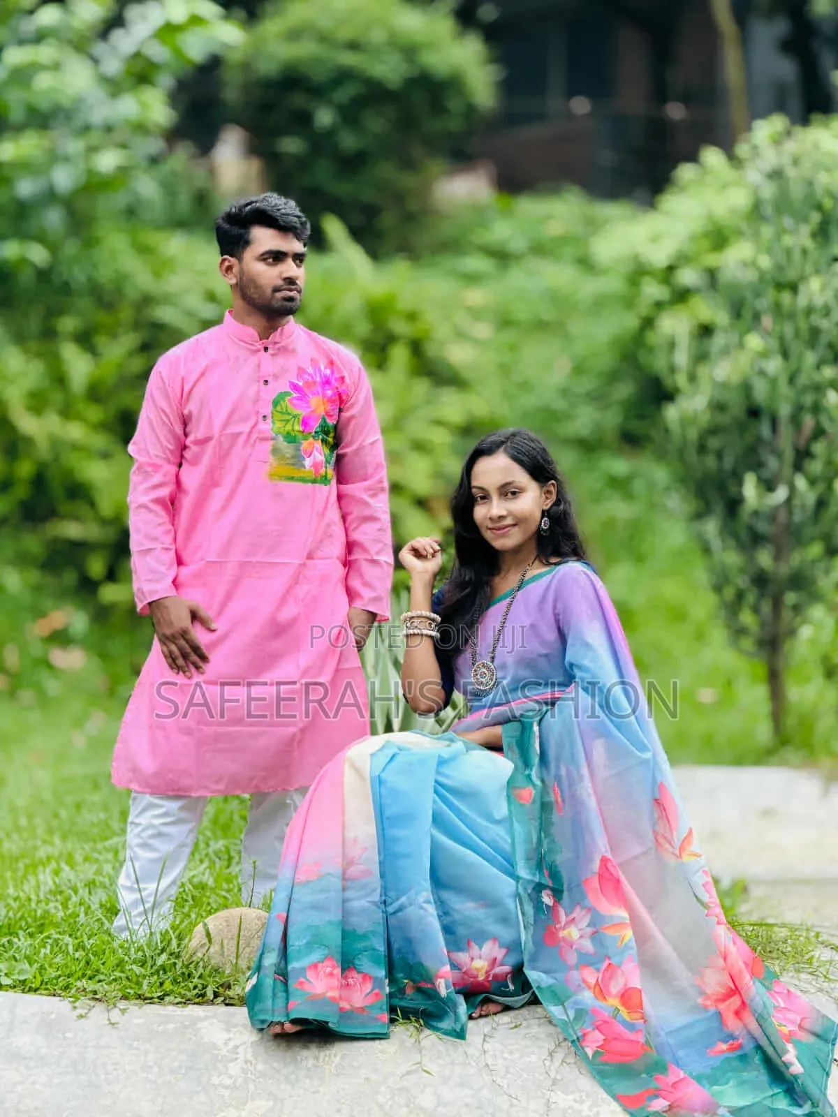  চান্দুরি সিল্ক শাড়ি ও পাঞ্জাবি কাপল সেট r