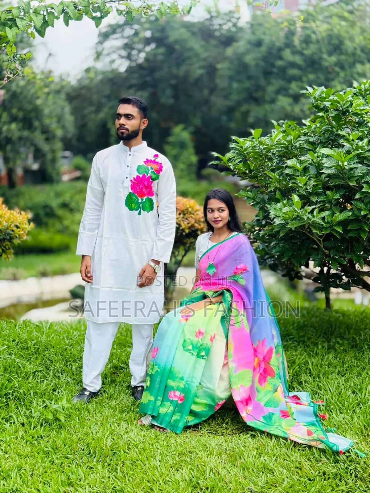  চান্দুরি সিল্ক শাড়ি ও পাঞ্জাবি কাপল সেট r