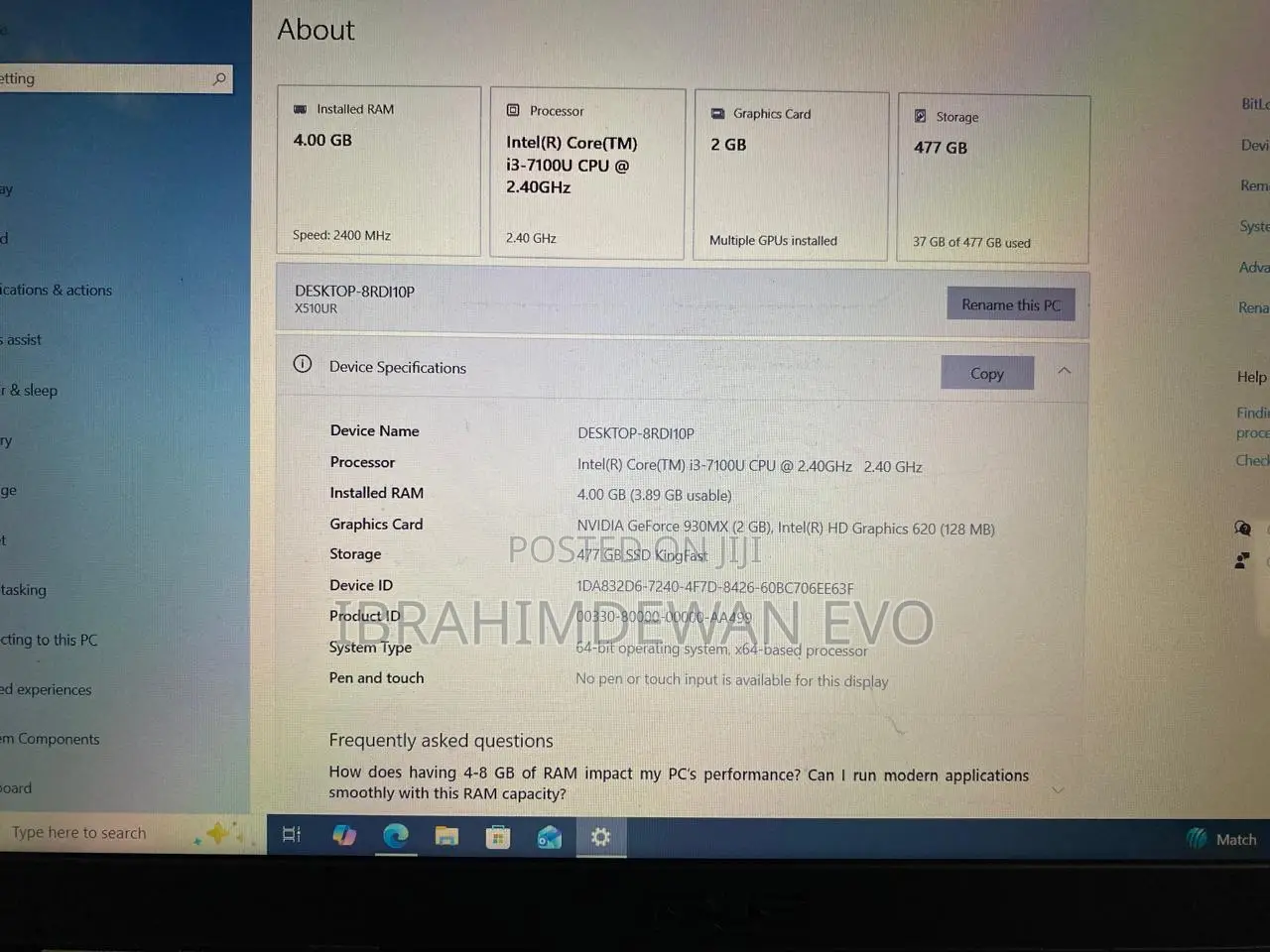 Laptop Asus 4GB Intel Core I3 SSD 512GB