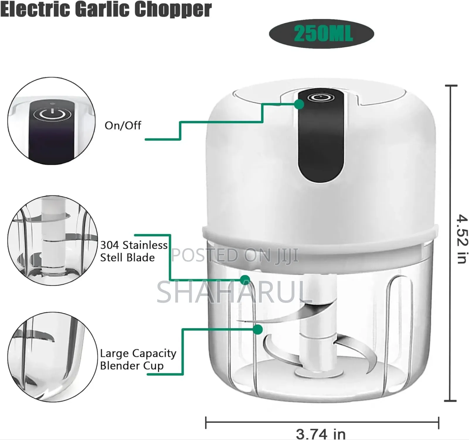 Usb Rechargeable Portable Electric Mini Garlic Choppe 250 Ml Em 4378