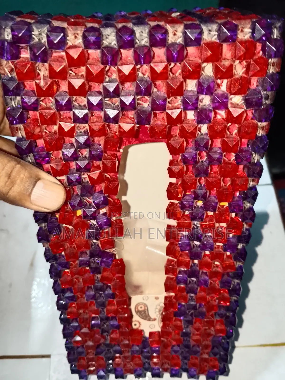 Handmade / Homemade Beaded Tissue Box Cover With Fay Tissue.