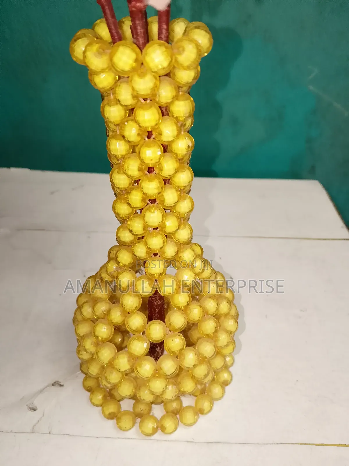 Beaded Flowers Vassal. Handcrafted With Colorful Beads.