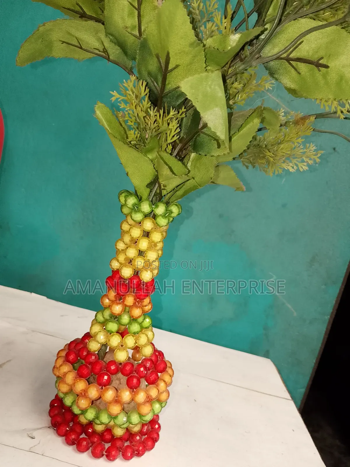 Beaded Flowers Vassal. Handcrafted With Colorful Beads.