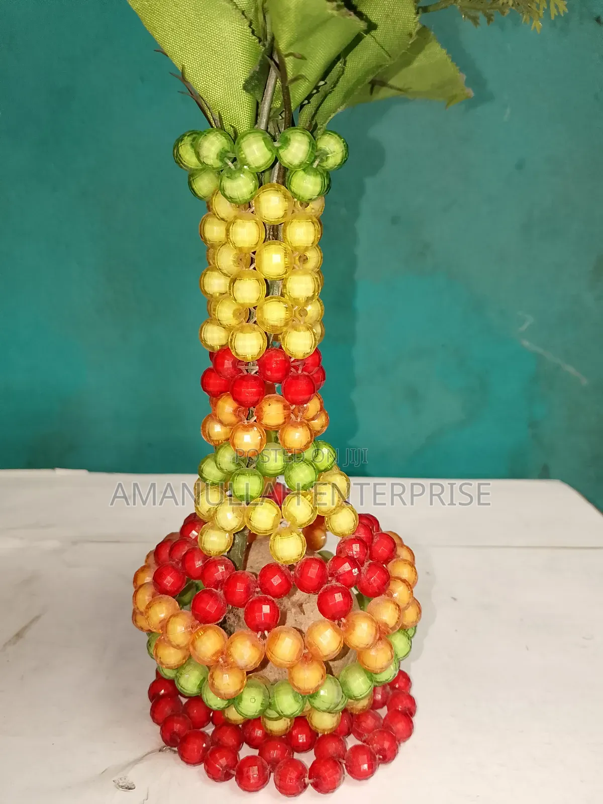 Beaded Flowers Vassal. Handcrafted With Colorful Beads.