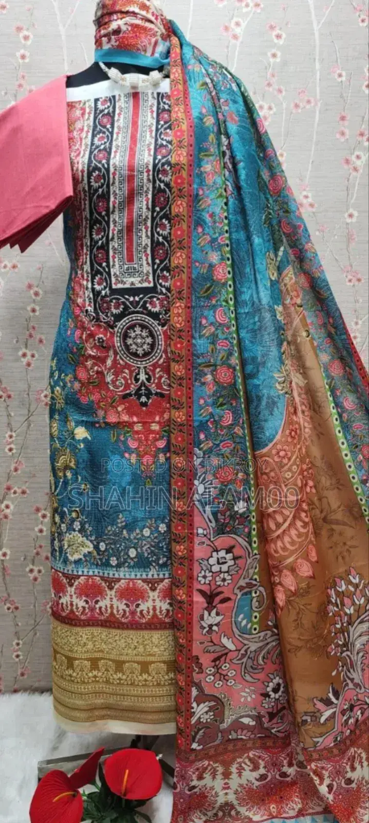 Indian 3D Print Silk Three-Piece Set