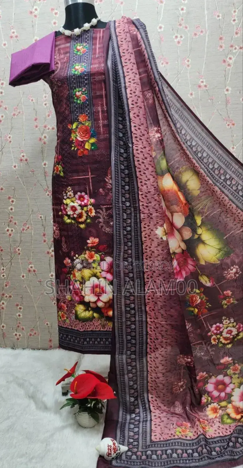 Indian 3D Print Silk Three-Piece Set