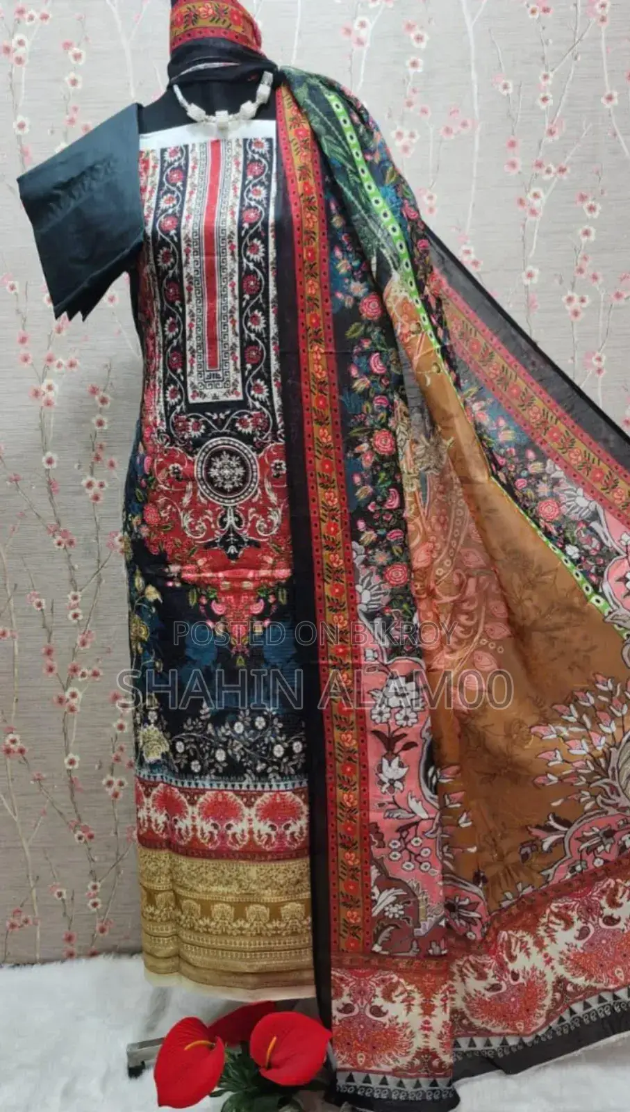 Indian 3D Print Silk Three-Piece Set
