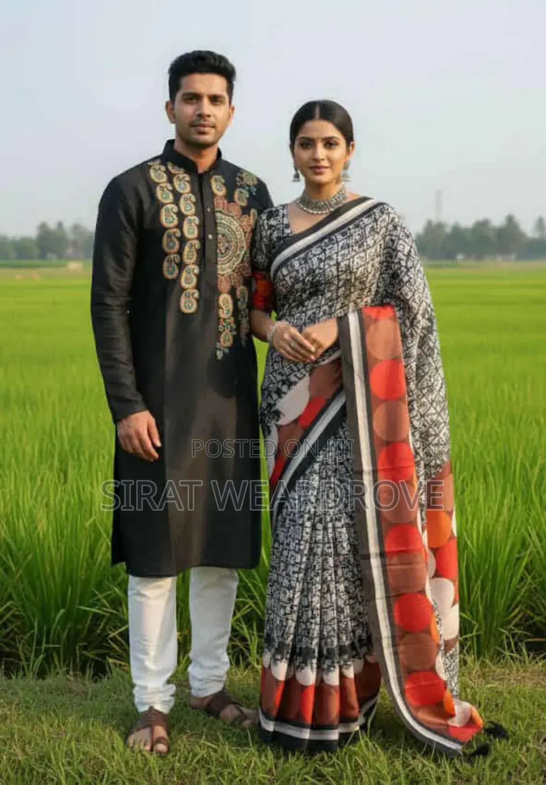 চান্দুরি সিল্ক শাড়ি ও পাঞ্জাবী কাপল সেট r