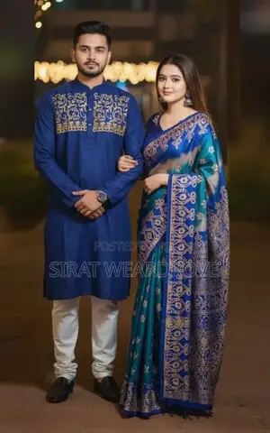 চান্দুরি সিল্ক শাড়ি ও পাঞ্জাবী কাপল সেট r