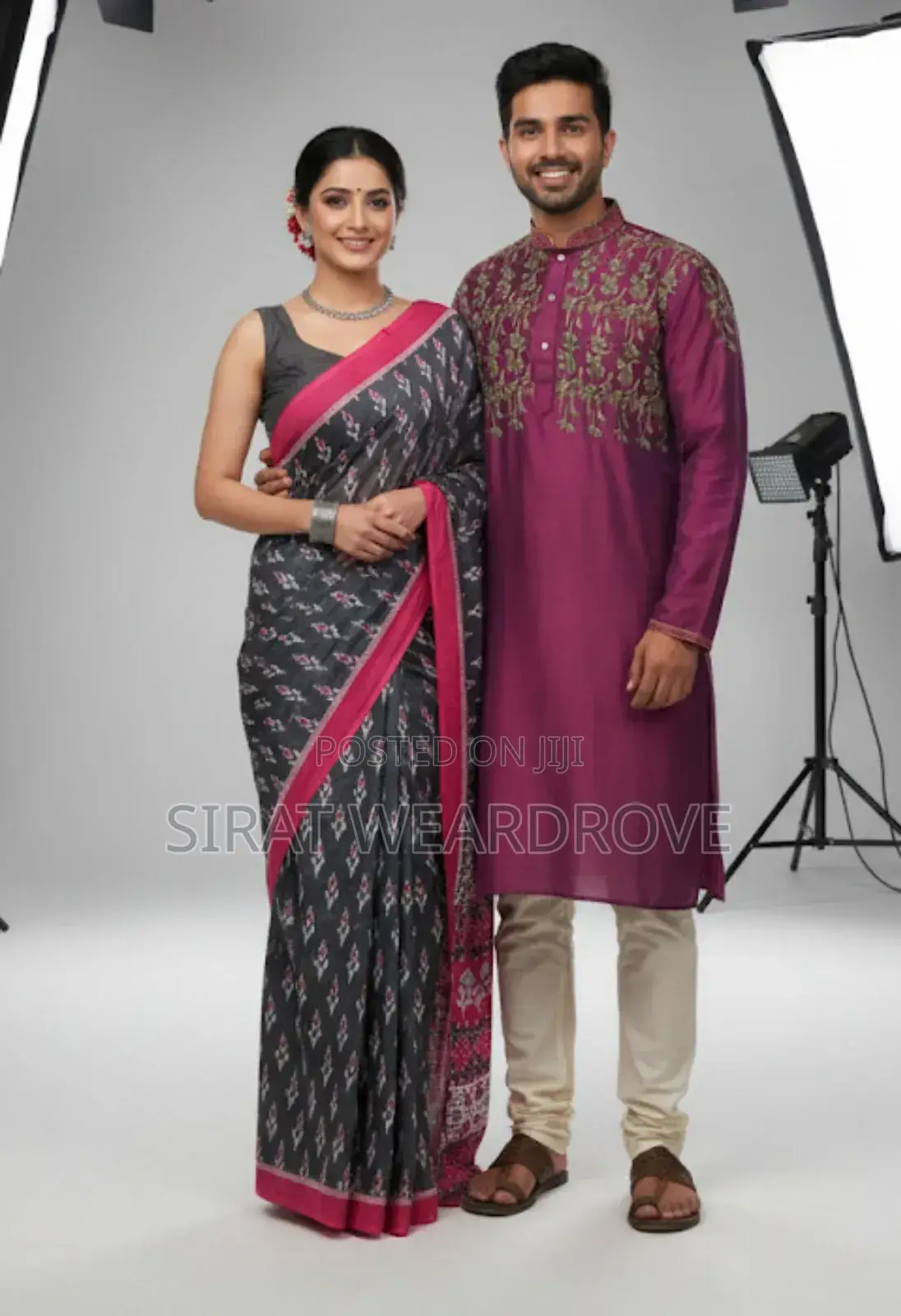 চান্দুরি সিল্ক শাড়ি ও পাঞ্জাবী কাপল সেট r