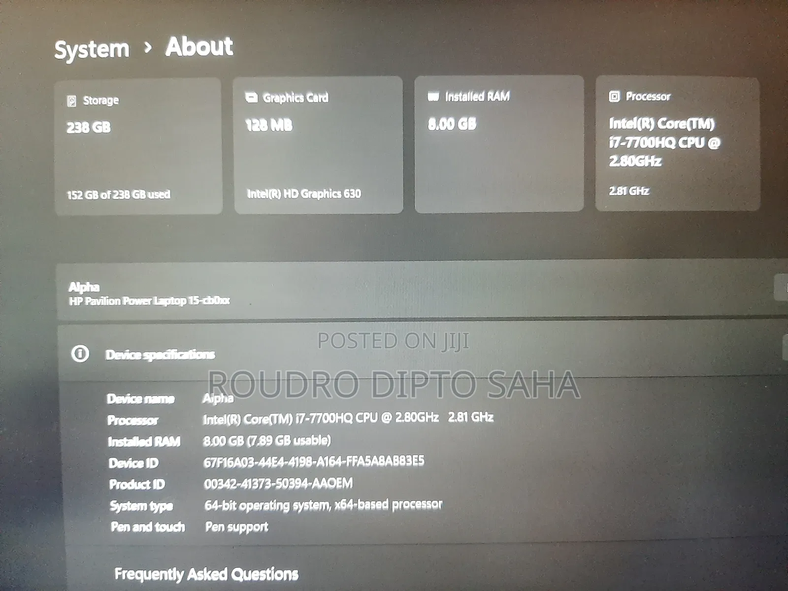 Laptop HP Pavilion Power 15 8GB Intel Core I7 SSD 256GB