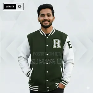 Men’S Premium China Varsity Jacket – Olive White