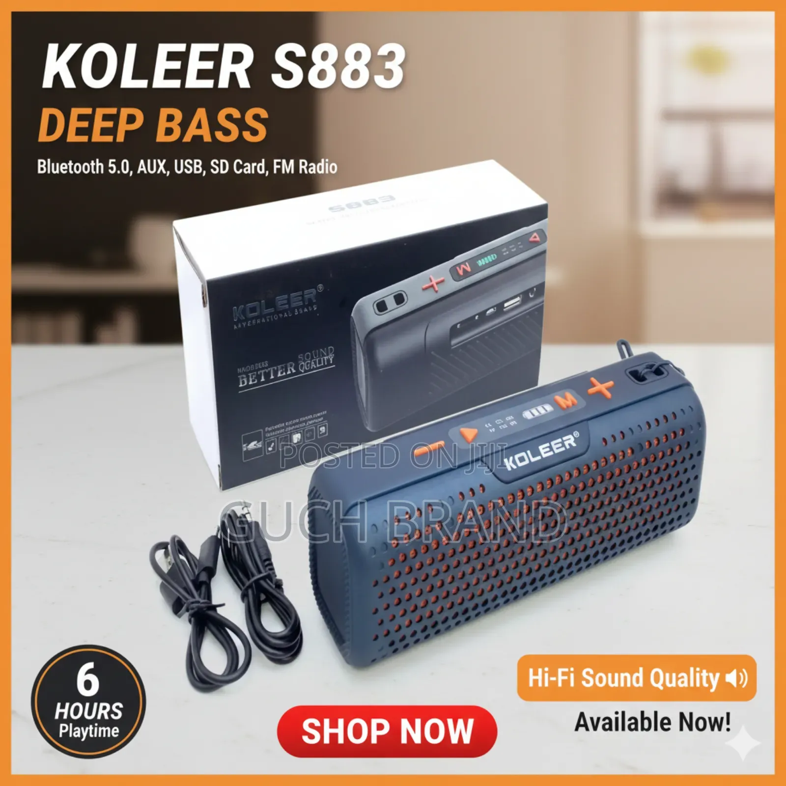 Koleer S883: ডিপ বেস ও হাই-ফাই সাউন্ডের পোর্টেবল ওয়্যারলেস স্পিকার