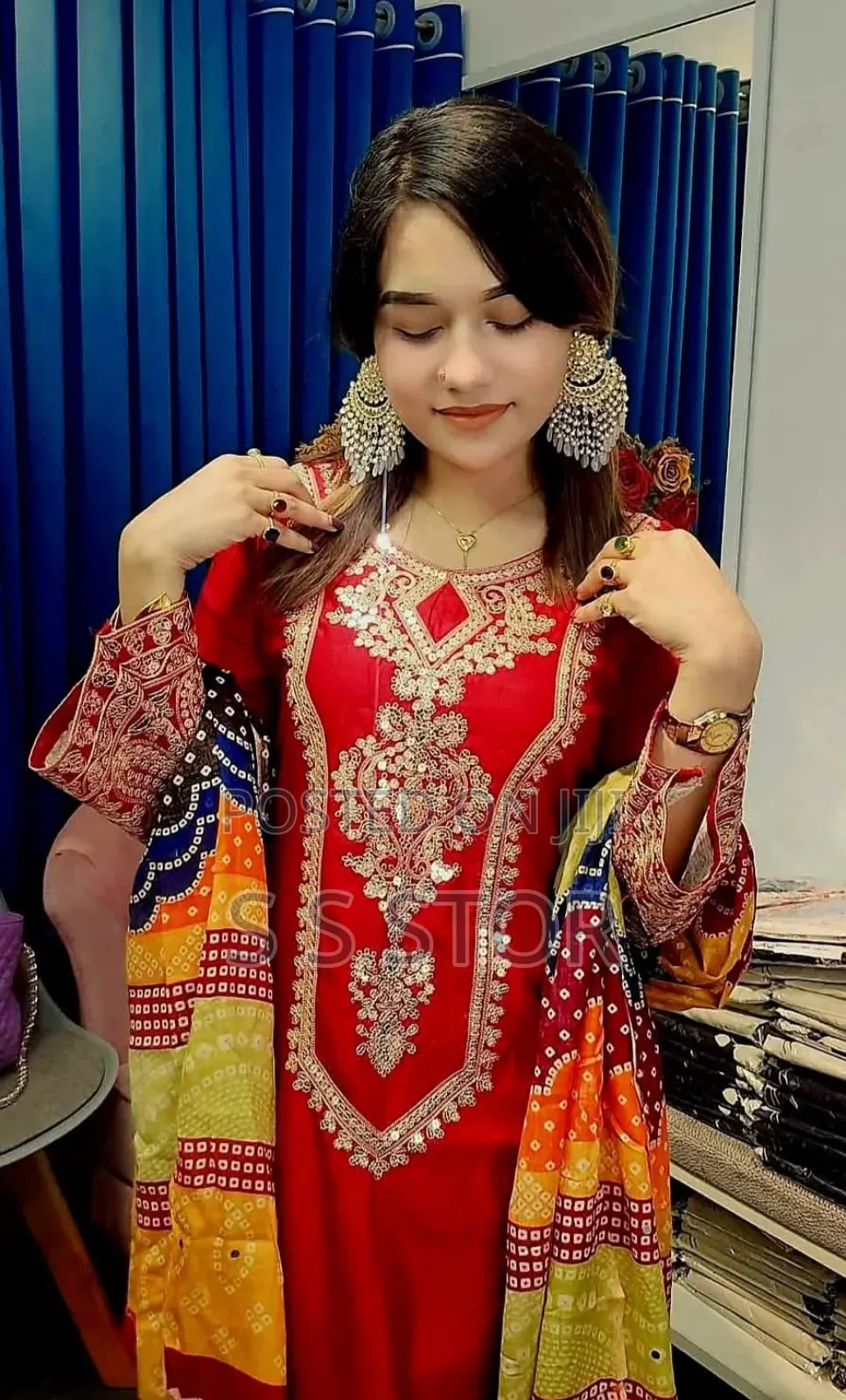 Radymade Three Piece Embroidery Work Sequins Chumki