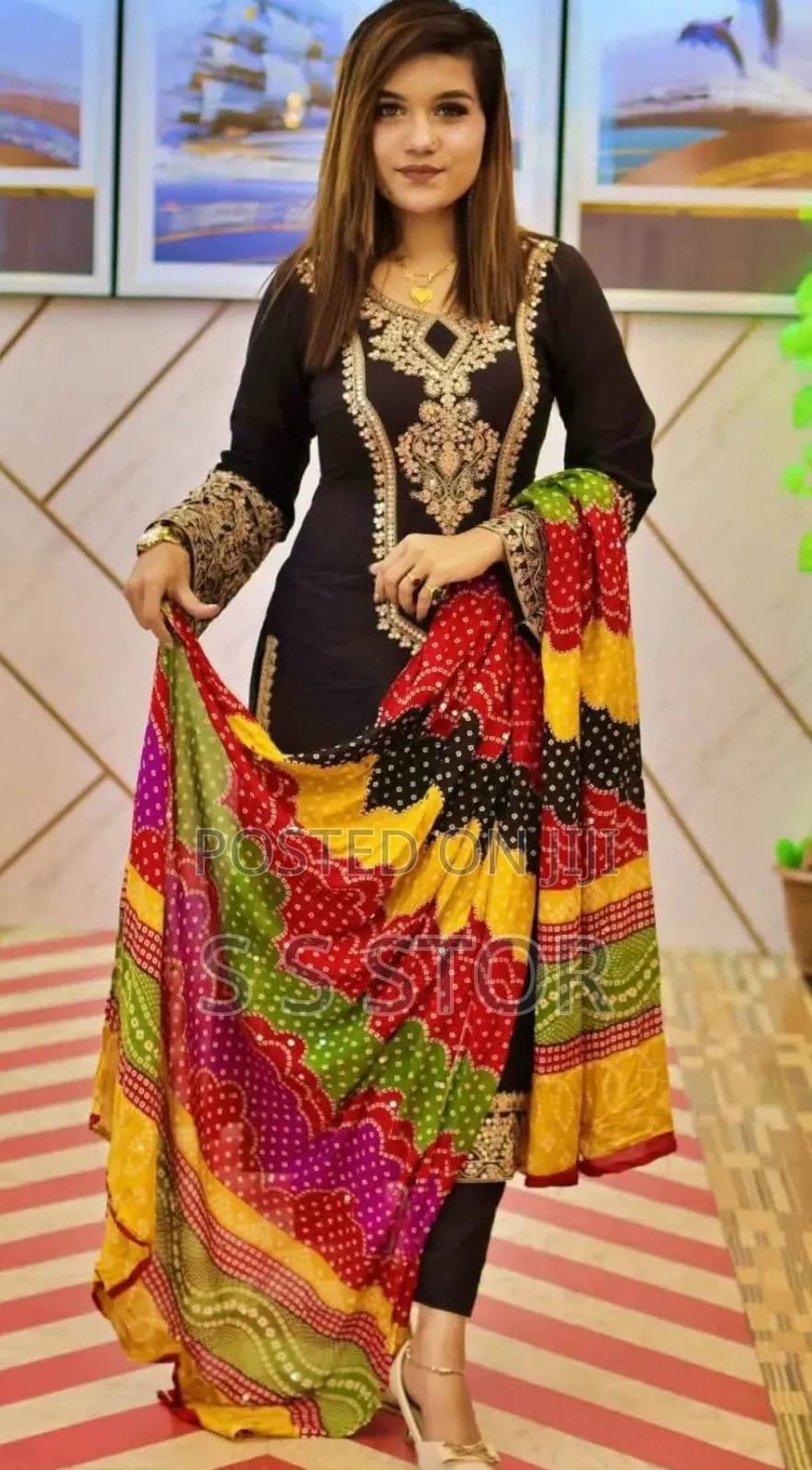 Radymade Three Piece Embroidery Work Sequins Chumki