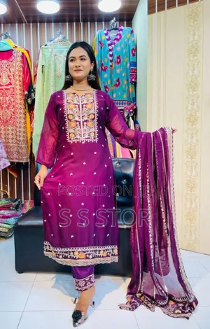Georgettethree Piece এমব্রয়ডারি কাজ ১০০% কোয়ালিটি সম্পূর্ণ ড্রেস।