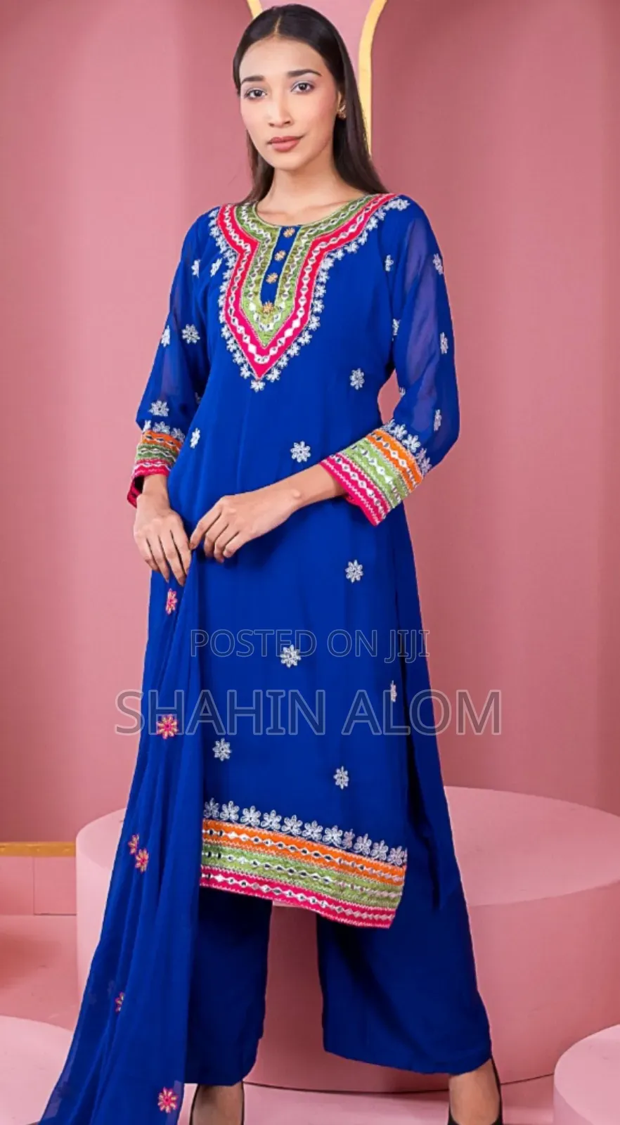 রেডিমেড জর্জেট ডলার এবং এমব্রয়ডারি কাজ করা থ্রী পিস