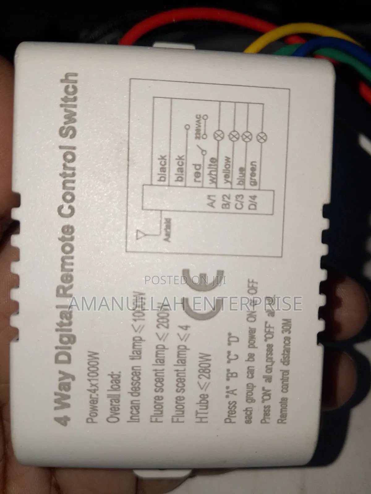 4 Way Digital Remote Control Switch for Controlling Multiple Lights.