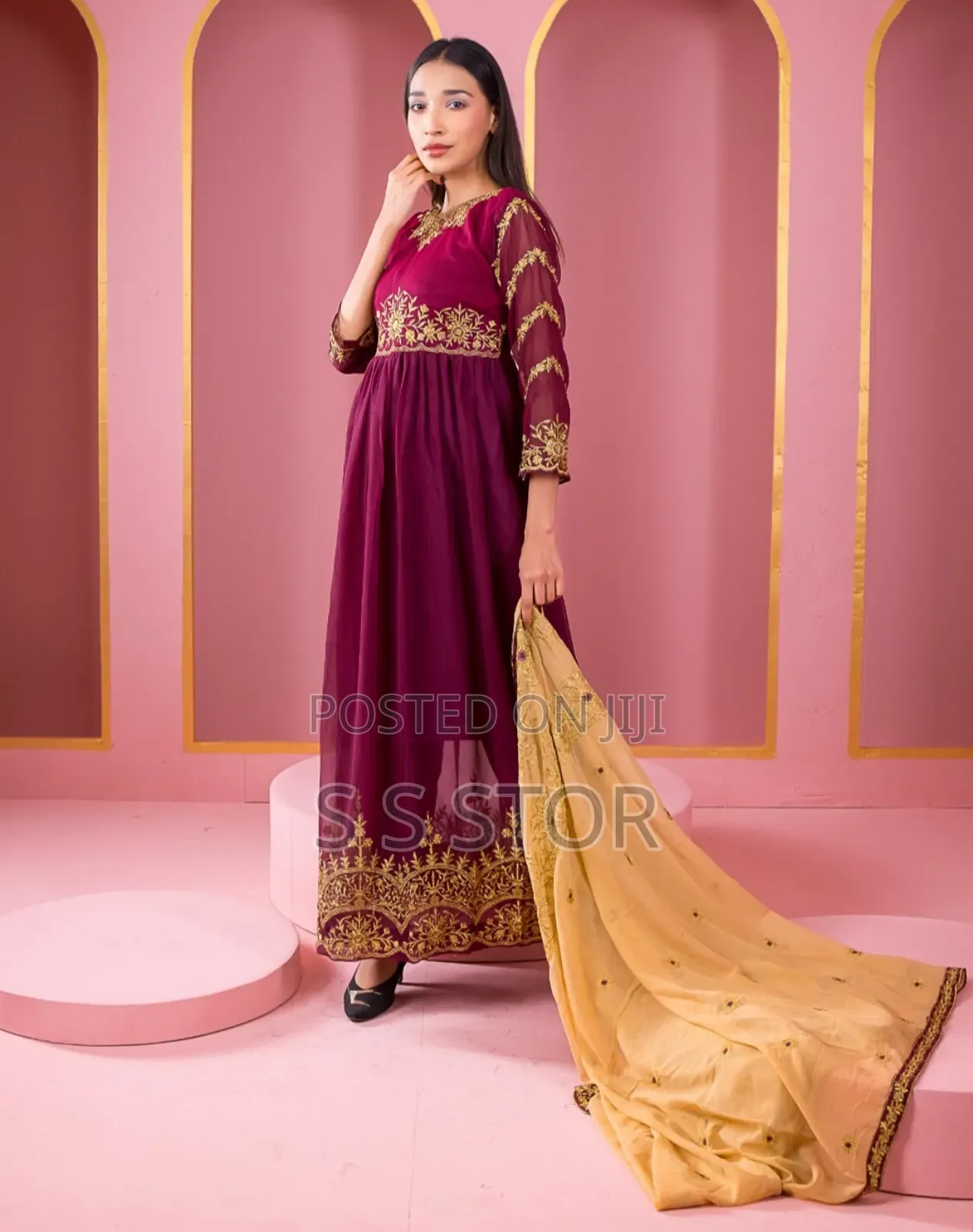 সেমি স্টিচড ওয়েটলেস জর্জেট আনারকলি পার্টি ড্রেস