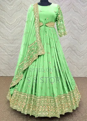 Photo - সেমী স্টিচড জর্জেট এমব্রয়ডারি লং ফ্লোর টাচ আনারকলি পার্টি ড্রেস Girls