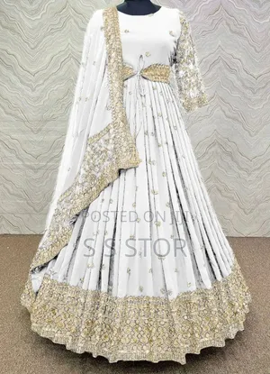 সেমী স্টিচড জর্জেট এমব্রয়ডারি লং ফ্লোর টাচ আনারকলি পার্টি ড্রেস Girls