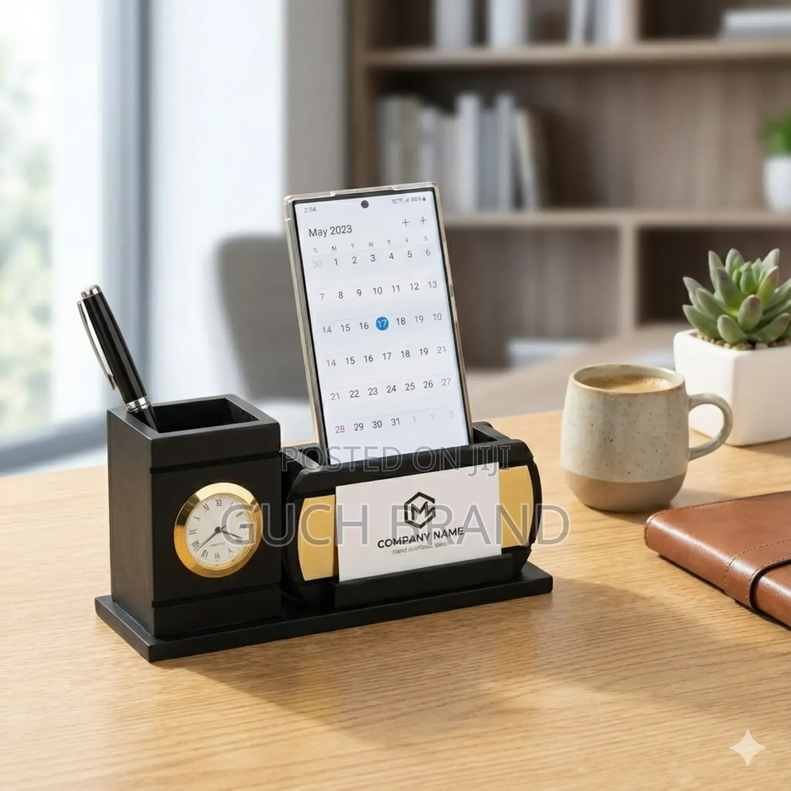 কাঠের ডেস্ক অর্গানাইজার উইথ ক্লক: স্টাইলিশ টেবিল ও অফিস ডেকোর