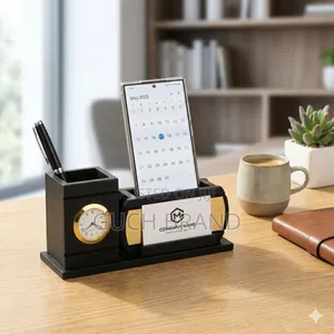 কাঠের ডেস্ক অর্গানাইজার উইথ ক্লক: স্টাইলিশ টেবিল ও অফিস ডেকোর