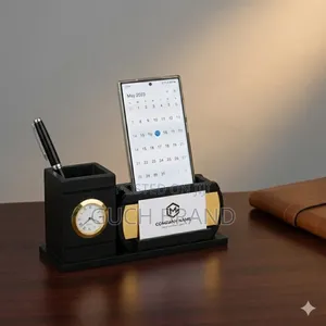 কাঠের ডেস্ক অর্গানাইজার উইথ ক্লক: স্টাইলিশ টেবিল ও অফিস ডেকোর