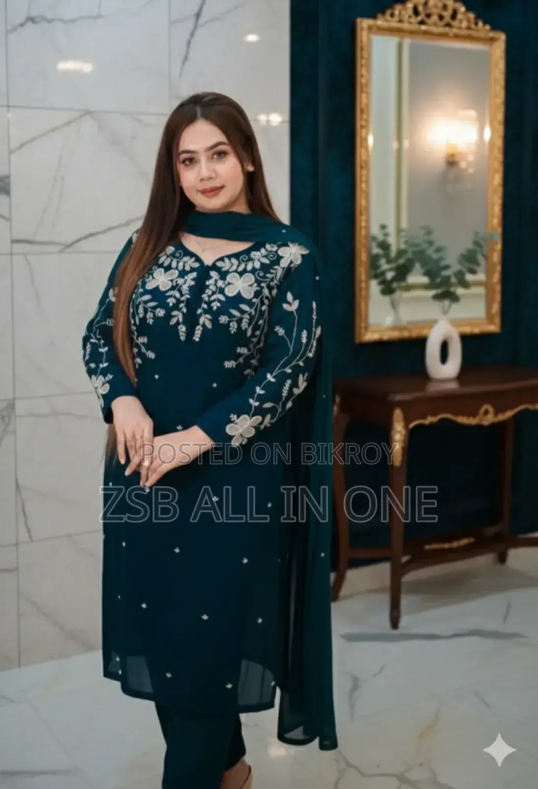 Premium Rayon Cotton Embroidery Three-Piece Set