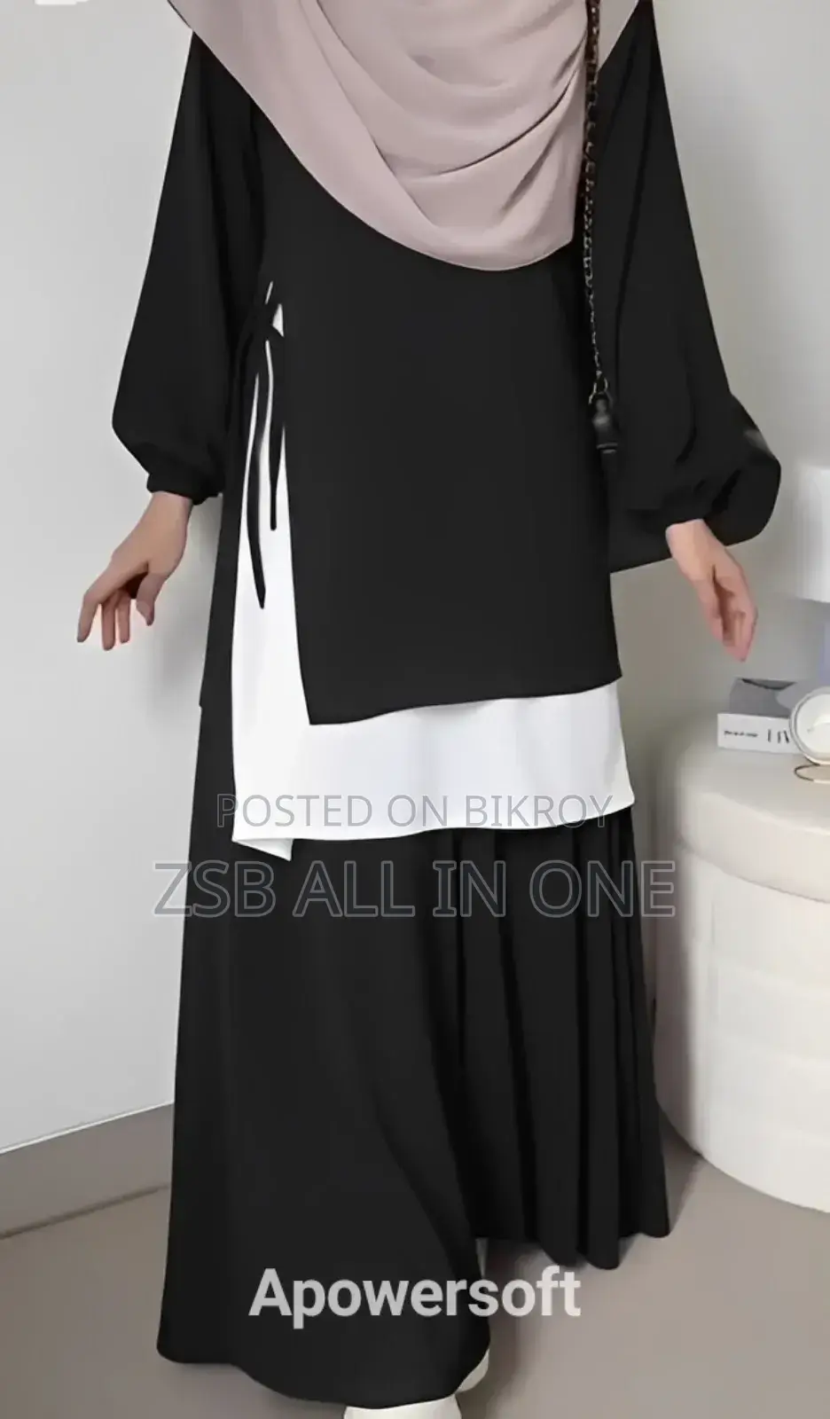 Double Part Ribbon Abaya Set