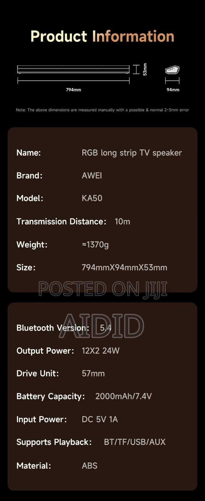 Awei KA50 Wireless Speaker Surround Stereo Bluetooth Speaker