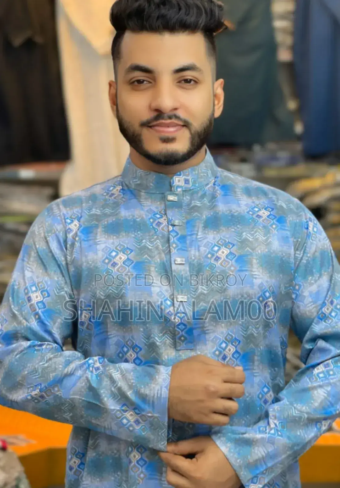 প্রিন্ট পাঞ্জাবি স্ন্যাপ বাটন।