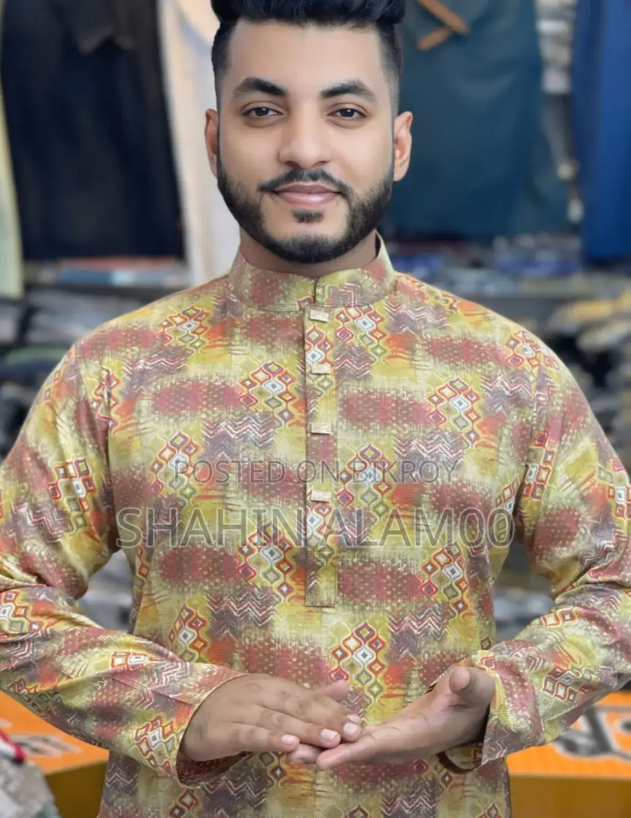 প্রিন্ট পাঞ্জাবি স্ন্যাপ বাটন।