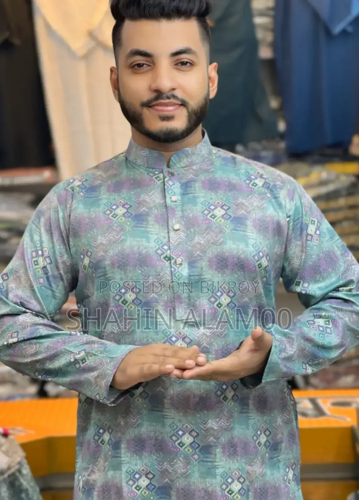 প্রিন্ট পাঞ্জাবি স্ন্যাপ বাটন।