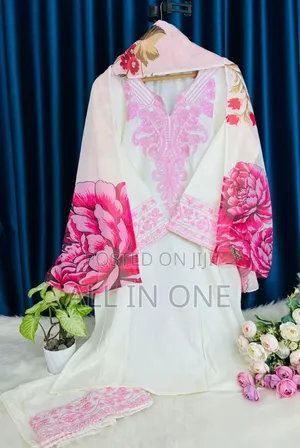 Readymade Three Piece with Computer Embroidery on AC Cotton