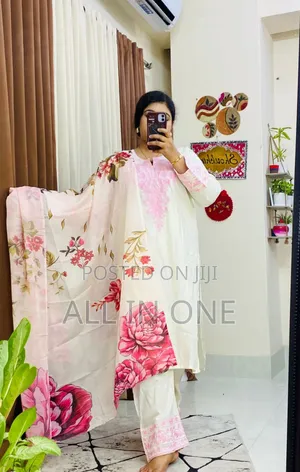 Readymade Three Piece with Computer Embroidery on AC Cotton