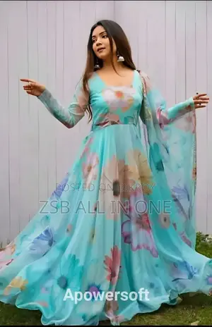 Double Georgette Print Gown Three Piece