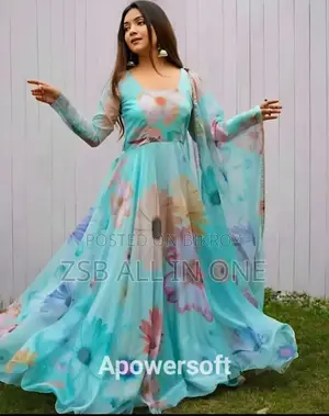 Double Georgette Print Gown Three Piece