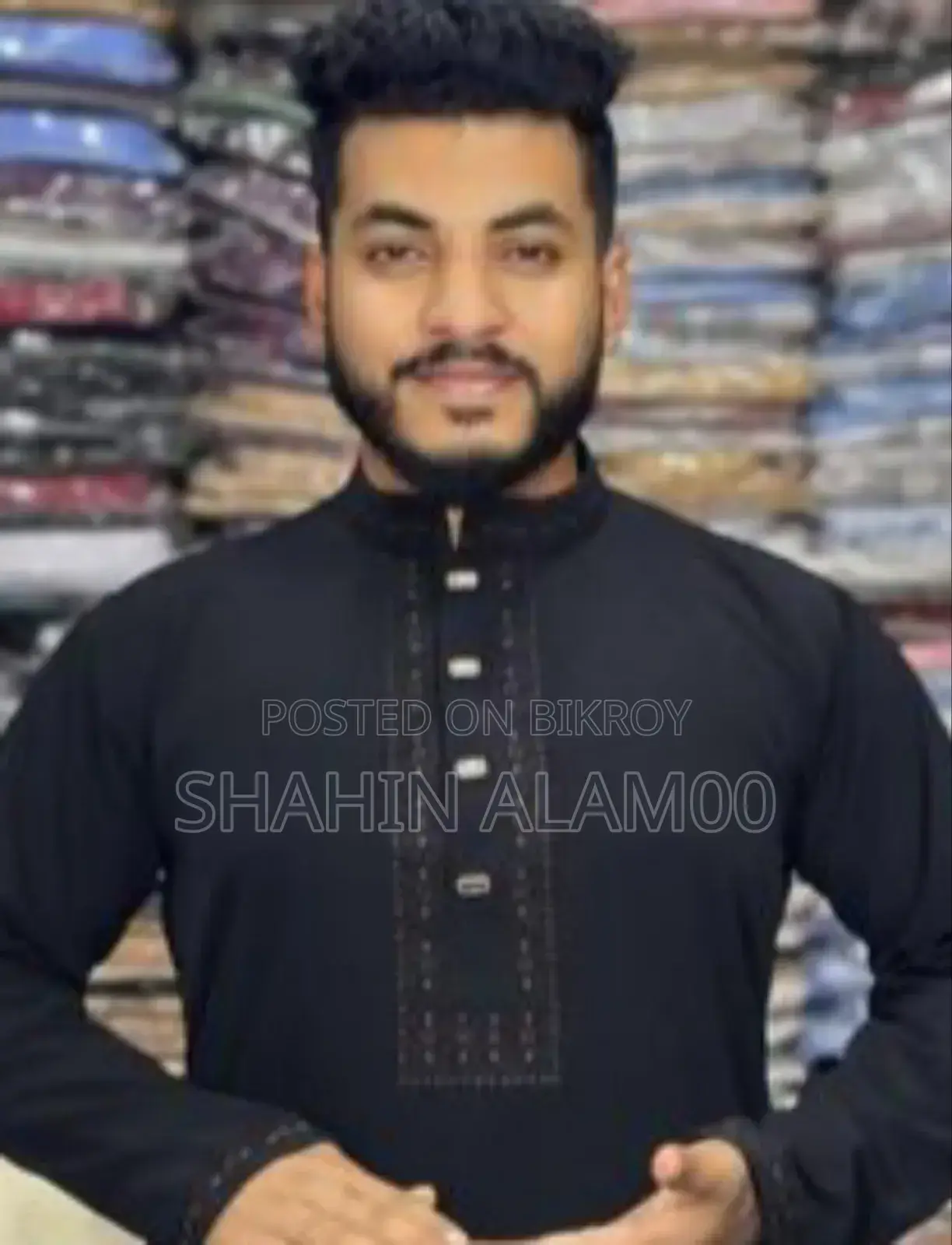 Premium Saffron Cotton Embroidery Panjabi
