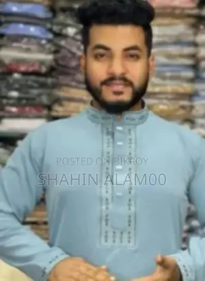 Premium Saffron Cotton Embroidery Panjabi