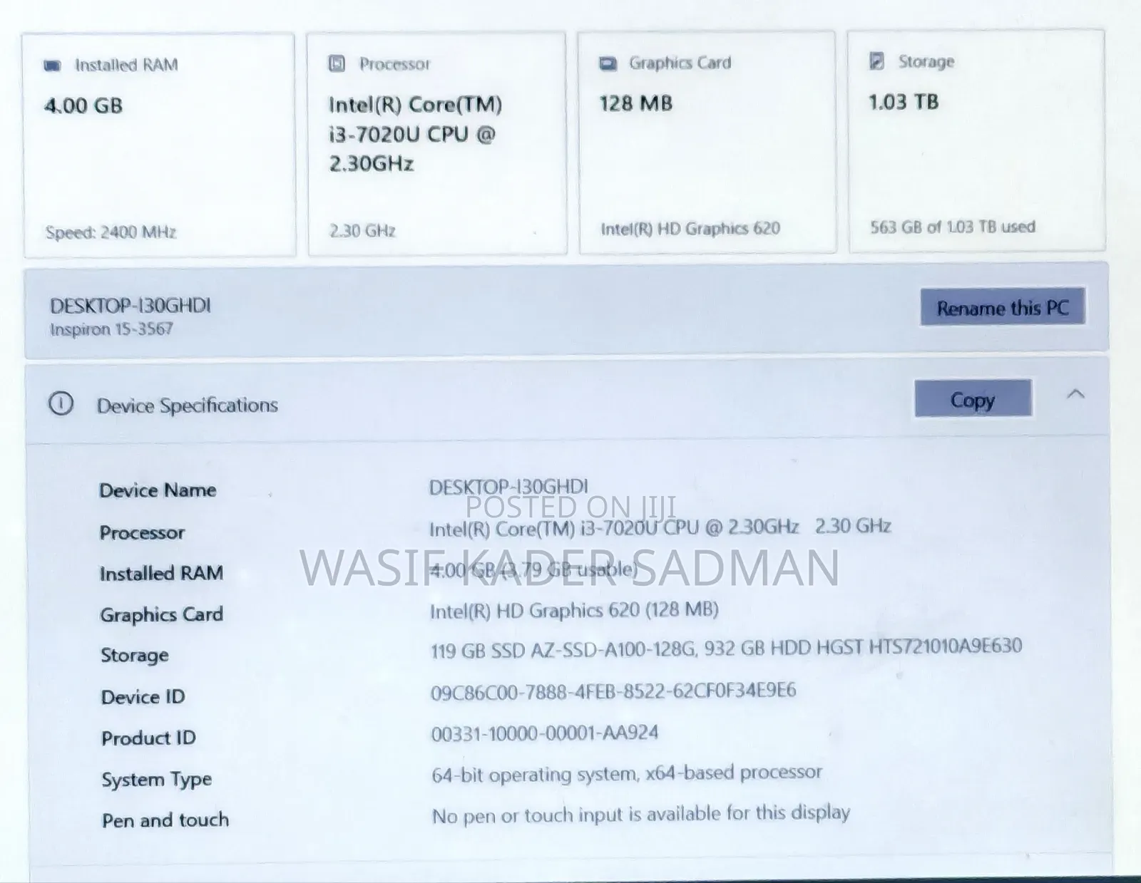 Laptop Dell Inspiron 15 3567 4GB Intel Core I3 HDD 1T