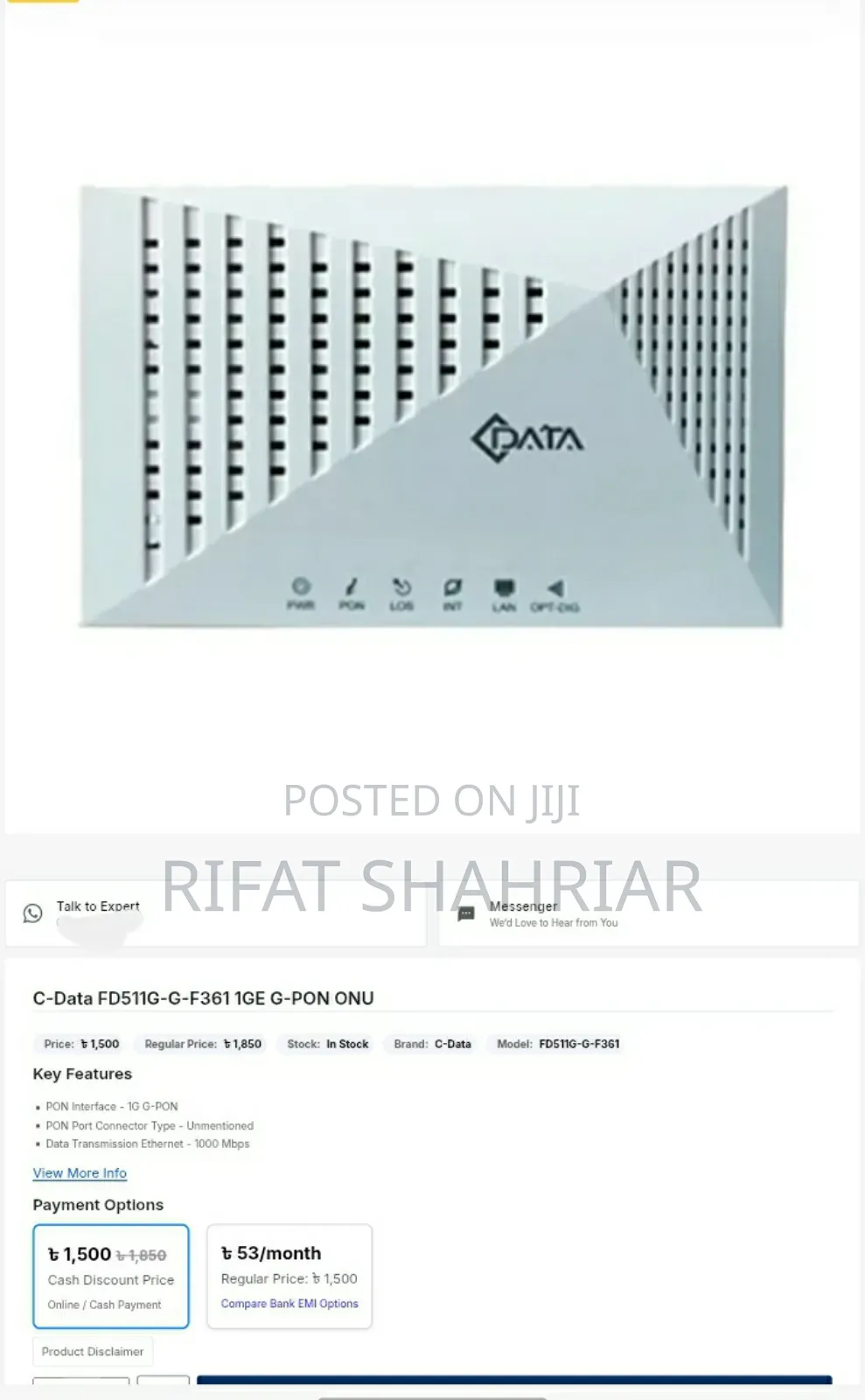 For Sale: C-Data Fd511g-X-F361 1ge X-Pon Onu (Used)