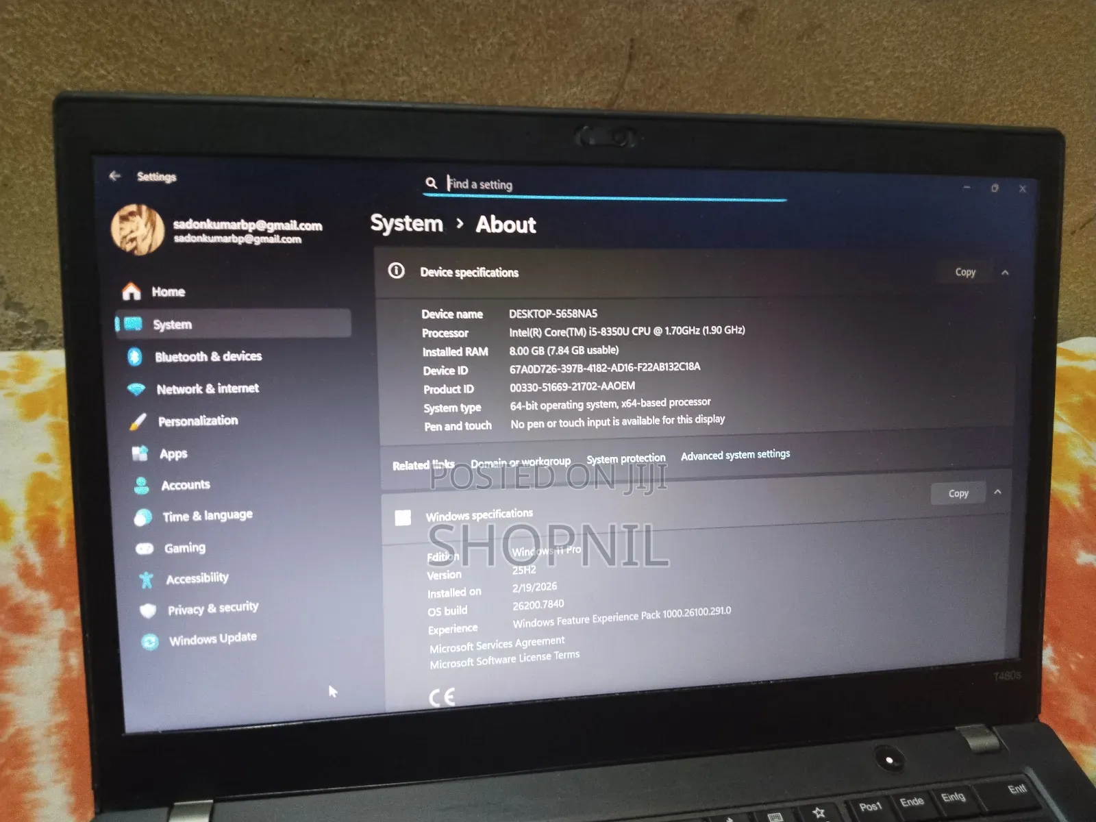 Laptop Lenovo ThinkPad T480s 8GB Intel Core I5 SSD 250GB