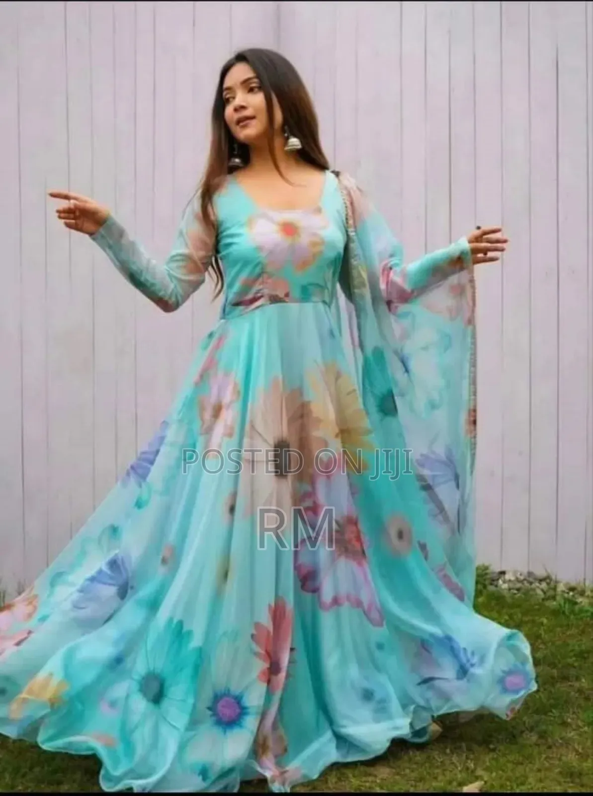Double Georgette Print Gown Three Piece Set