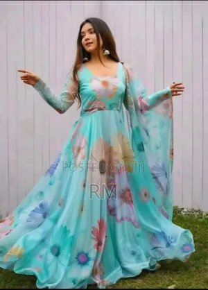 Double Georgette Print Gown Three Piece Set