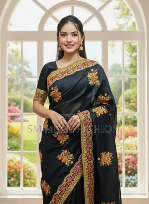 প্রিমিয়াম এমব্রয়ডারি সেমি মসলিন শাড়ি