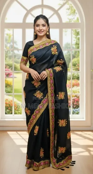 প্রিমিয়াম এমব্রয়ডারি সেমি মসলিন শাড়ি