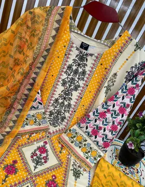 Digital Print Three Piece Readymade Three Piece with Lace Work Design